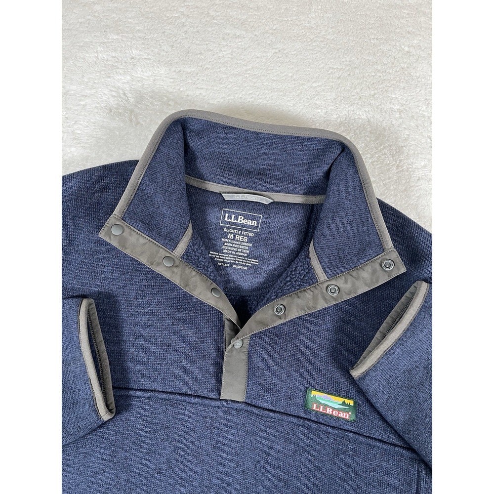 L.L. Bean 298050 Blue 1/4 Snap Fleece Pullover Sweater Slightly Fitted Men's Med